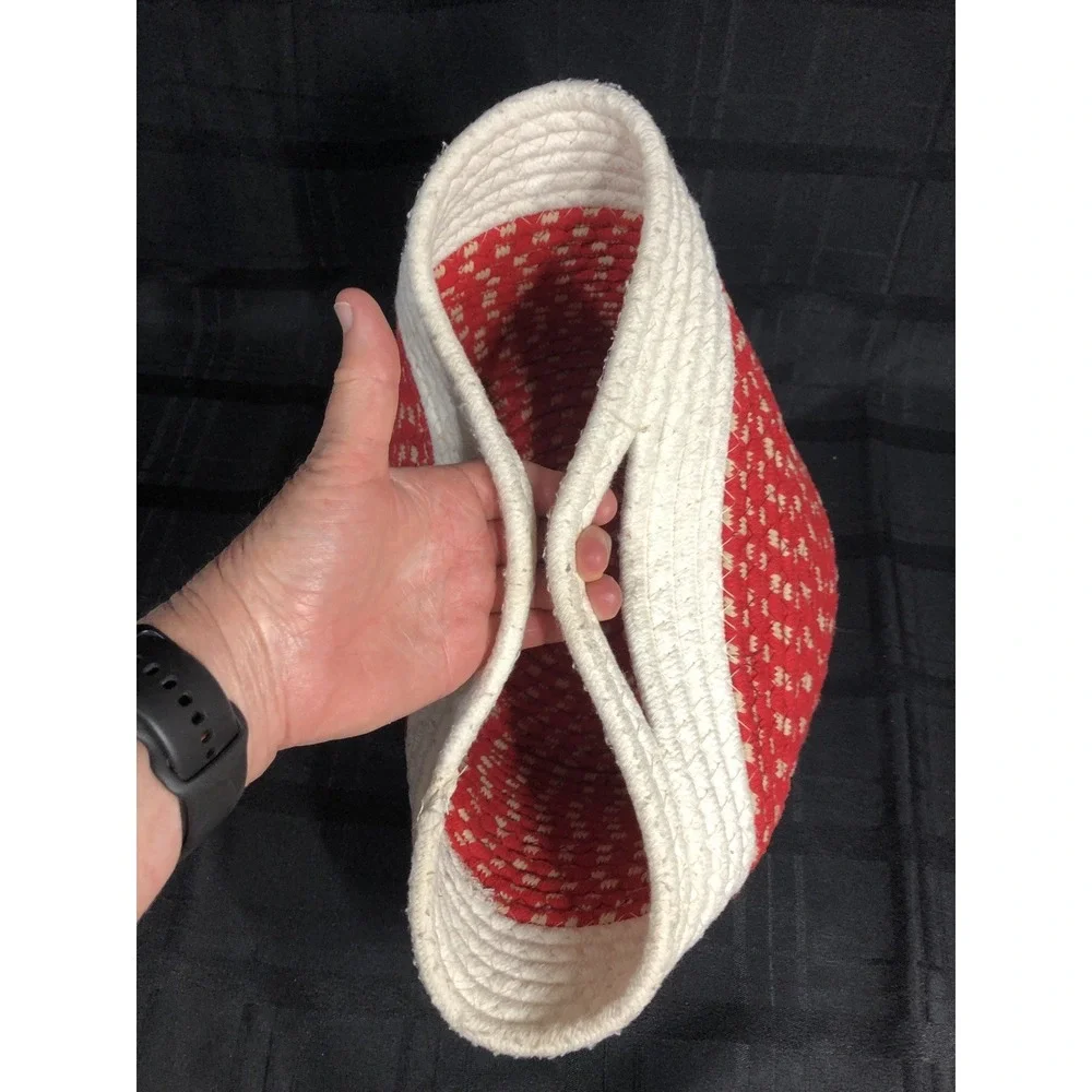 Christmas Basket - Woven Fabric in Red and White